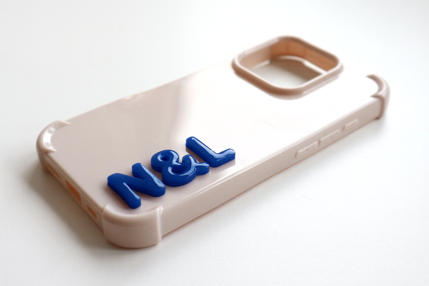Beige iPhone case - custom name in yellow