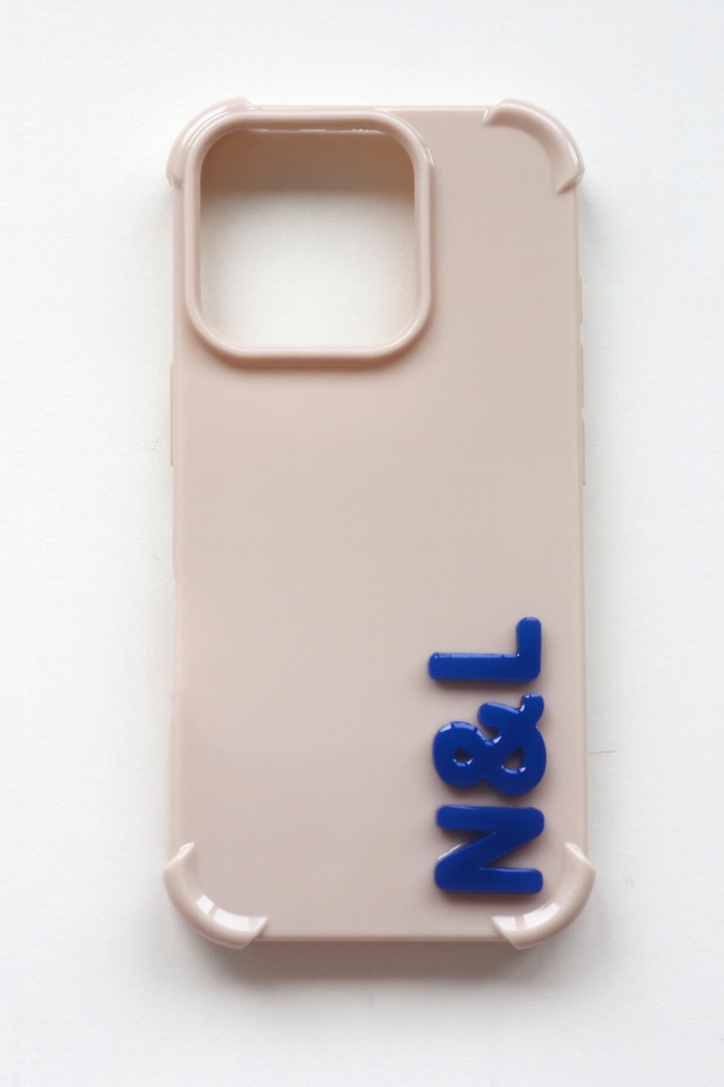 Beige iPhone case - custom name in yellow
