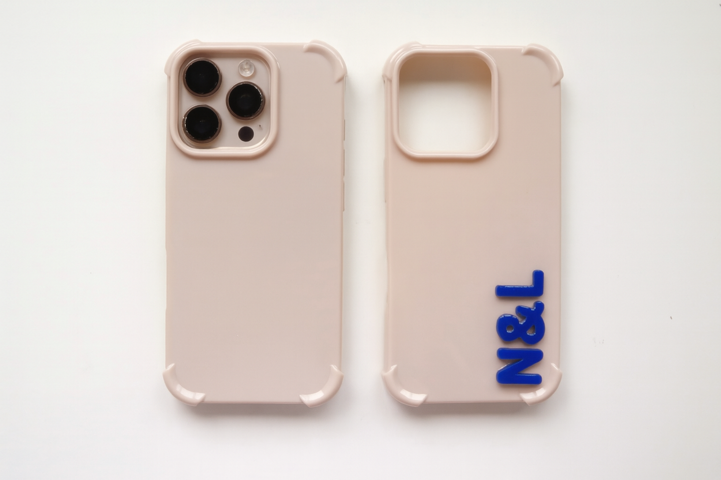 Beige iPhone case - custom name in yellow