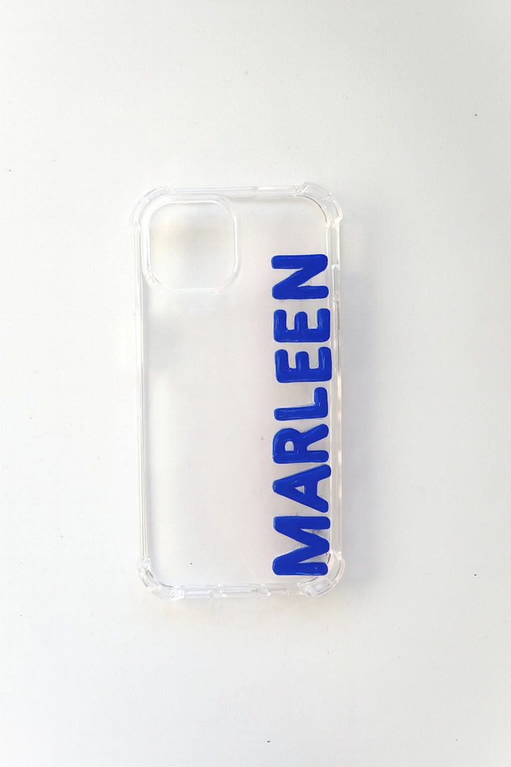 Transparant iPhone case - custom name in blue