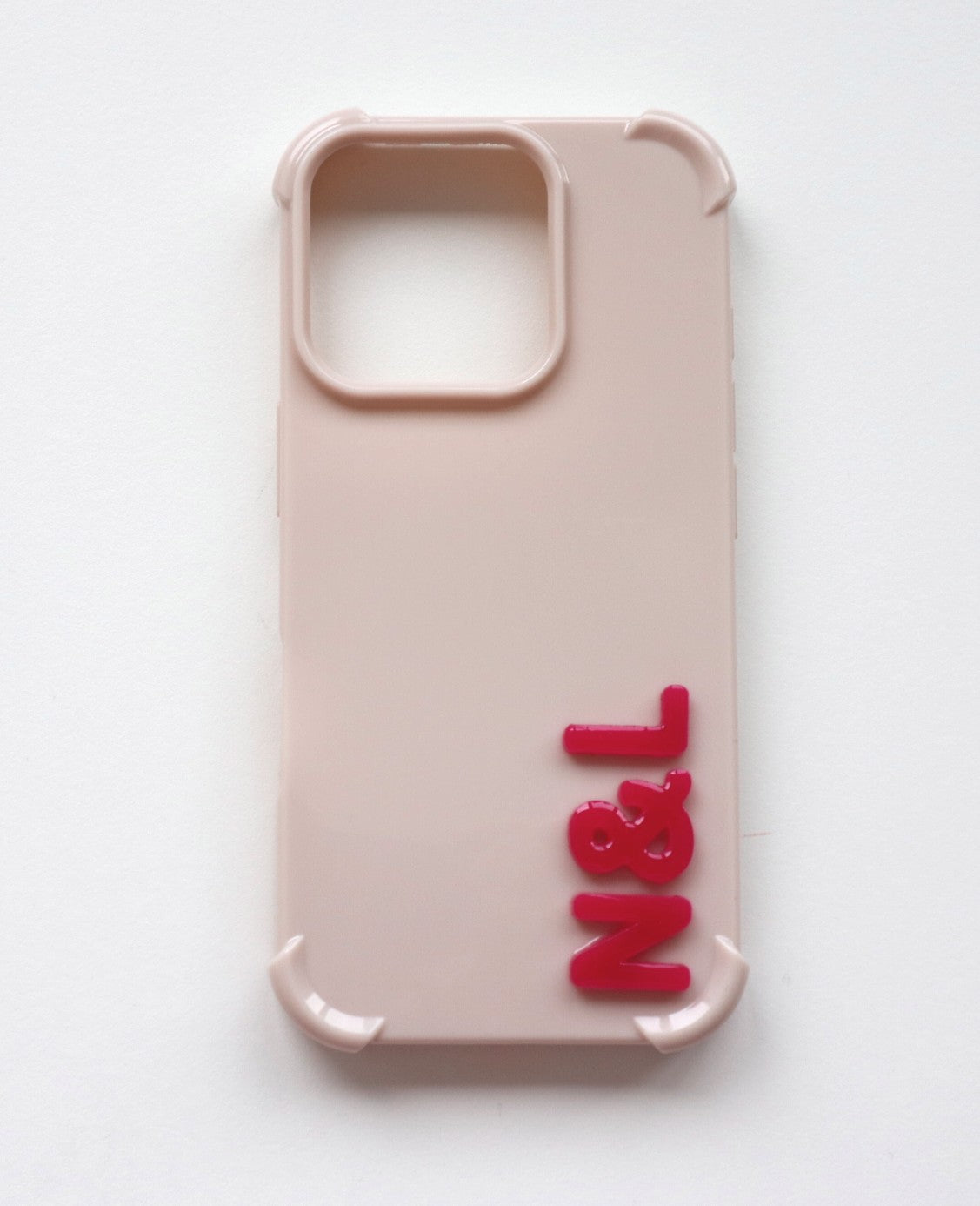 Beige iPhone case - custom name in pink