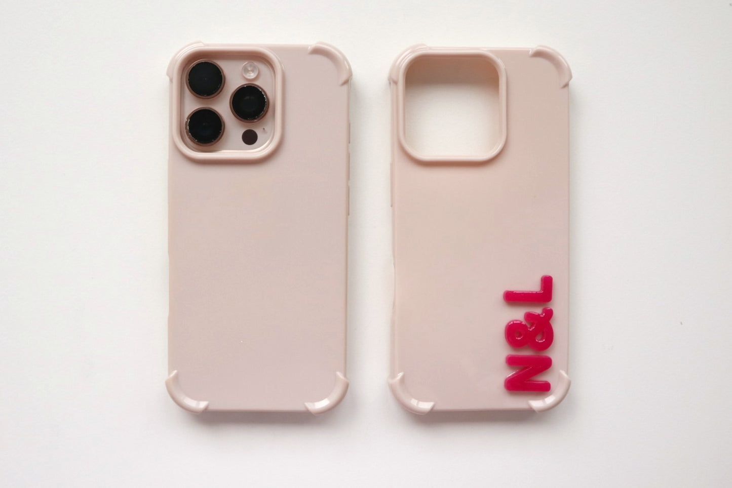 Beige iPhone case - custom name in pink