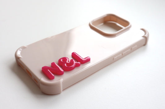 Beige iPhone case - custom name in pink