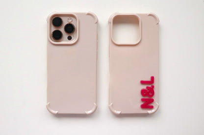 Beige iPhone case - custom name in pink