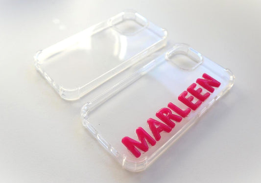 Transparant iPhone case - custom name in yellow