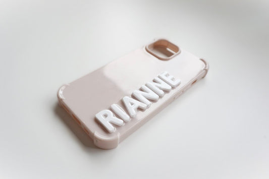 Beige iPhone case - custom name in white